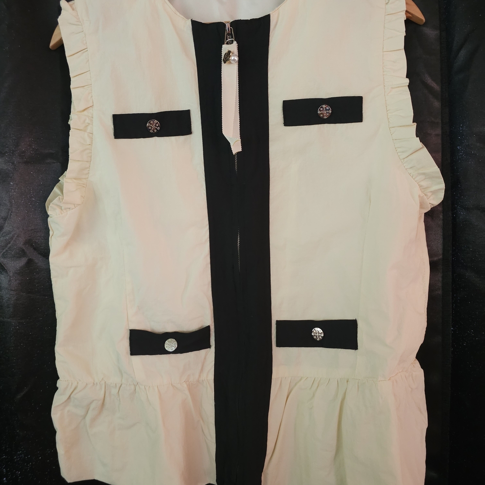 Joh 'Josie' Vest M Colorblock Ruffle Trim Bow/Button Zipper Accent